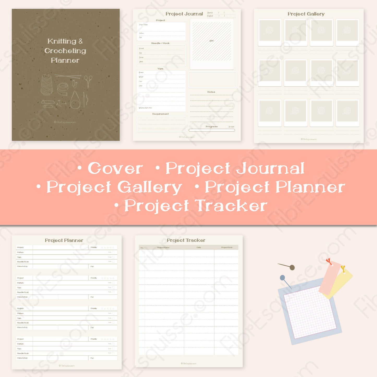 Knitting & Crocheting Planner Template :beige
