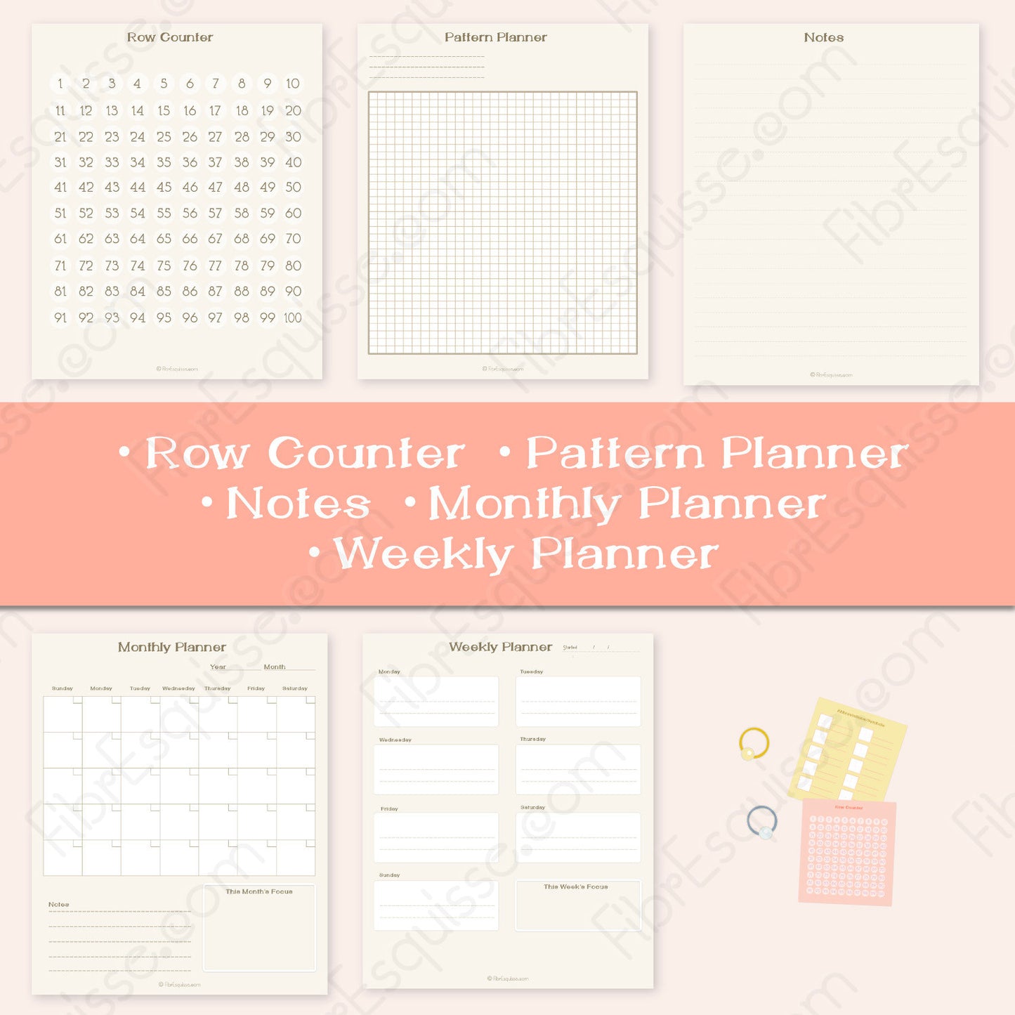 Knitting & Crocheting Planner Template :beige