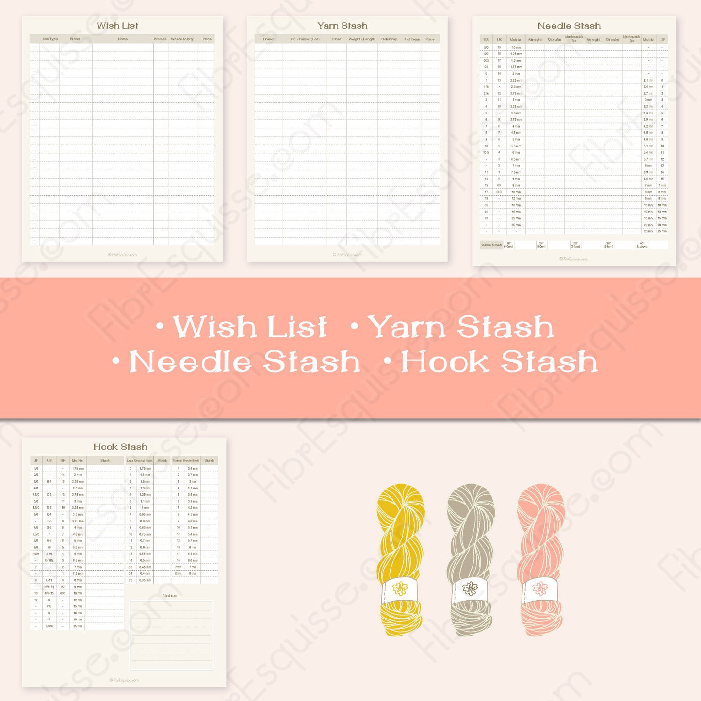 Knitting & Crocheting Planner Template :beige